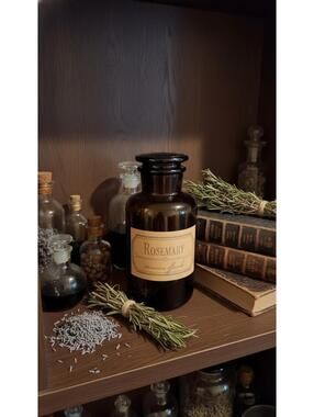 Amber Glass Apothecary Jar 8.5” Rosemary Bottle Vintage Style